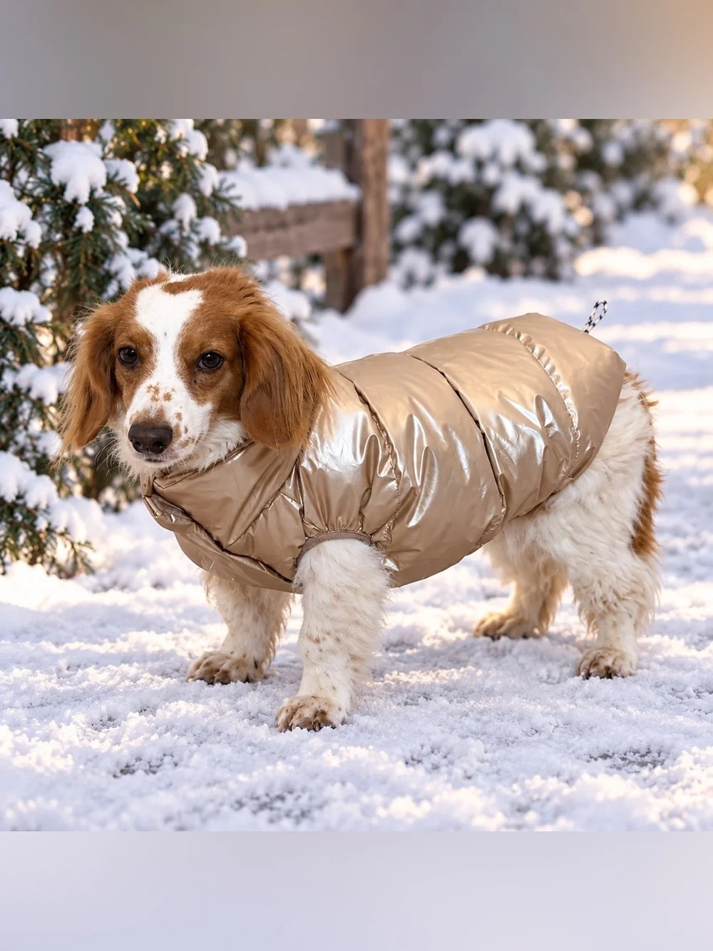 Oodles Metallic Gold Puffer Dog Jacket Size Medium Quilted Fall Winter Coat